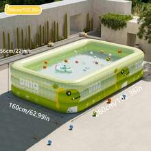 Dinosaur Theme Inflatable Large Outdoor Swimming Pool, Family Inflatable Swimming Pool, PVC Material, Foldable Portable Rectangular Design, Suitable For Family Water Entertainment, Yard Party, Outdoor Summer Fun, Backyard Recreation, Dinosaur Theme Design, Smooth Surface, Large Capacity Water Activities - 綠色 - 查看 11