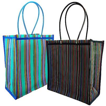 CYPNSet Paquete de 2 Bolsas Grandes Mexicanas Reutilizables Bolsas de Mercado/Bolsas de Mandado con Fuelle y Asas Largas Bolsas Ecológicas de Comestibles con Malla Resistente y Duradera MulticolorFashion