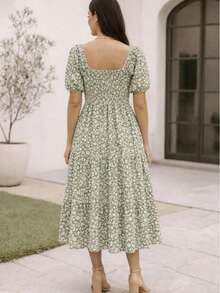 Women Long Dresses - Flowery Green - View 3