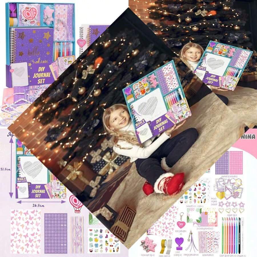 200 Piezas Kit de diario DIY para niña,papeleria para niña,Viene con Exquisitos Cuadernos, Pegatinas,Kit de Artesanía del Libro de Recortes,regalos ideal para niñas de 4 a 14 Años - como en la foto - Ver 1