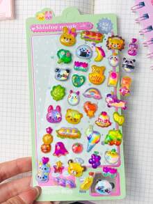Pegatinas 3D lindas de alta calidad, decoración brillante en relieve, pegatinas de anime japonés tridimensionales divertidas, pegatinas de cristal, con una textura sólida, forma sólida exquisita, pegatinas decorativas autoadhesivas impermeables y antiadherentes, con textura y atmósfera decorativa llena de encanto, diseño de colores mixtos, forma asimétrica, pegatinas decorativas impermeables - Multicolor - Ver 3