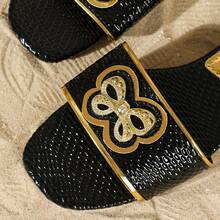 2024 Fashionably Vibrant Slides: Stylish Outdoor Sandals With Soft Non-Slip Soles And Dazzling Metallic Buckle. Fashion Wild Python Print, Personalized Stylish Slippers For Outdoor Wear - Black - View 3