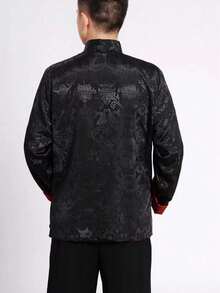Men Chinese Dragon Shirt Kung Fu Coats China New Year Tang Suit Traditional Chinese Clothing For Men Jackets Hanfu Men Clothing - Black - View 2