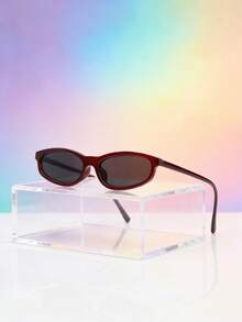 1pc Unisex Narrow Oval Cat Eye Small Frame Y2K Retro Street Chic Minimalist Fashion Glasses, Suitable For Vacation - Transparent Red - View 10
