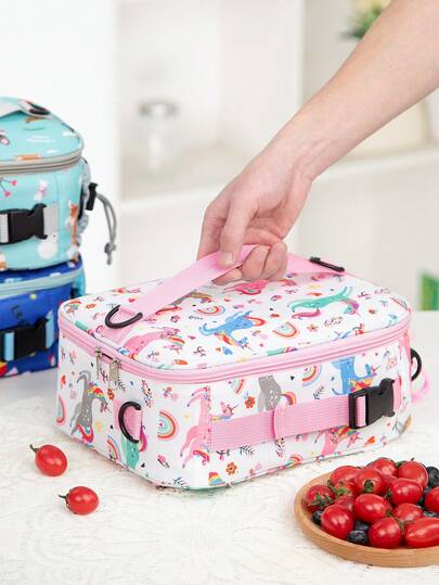 1pc Colorful Cartoon Print High Cost-Effective Large Capacity Insulated Lunch Bag, Portable Handheld Shoulder Crossbody Thermal Bag With Shoulder Strap, Ice Pack, Lunch Box And Bento Bag, Suitable For Work And Outdoor Activities