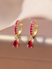 Pendientes de aro con piedra preciosa en forma de lágrima multicolor - Pendientes colgantes de tono dorado, adecuados para uso diario/fiesta - gotas de agua - Ver 19