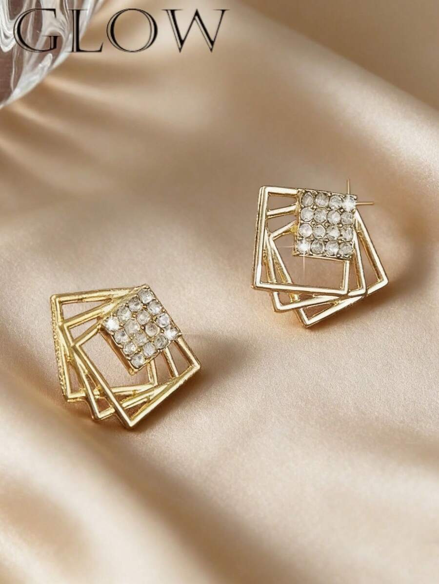 1 Pair Elegant Minimalist Geometric Stud Earrings, Versatile For Teens And Girl, Suitable For Daily Wear And Festivals