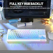 ATTACK SHARK Tri-Mode Wireless Keyboard Bluetooth Dual + 2.4G + Wired, 87 Keys Tenkeyless, PBT Gradient Keycaps, 26-Key Anti-Ghosting, 4000mAh Rechargeable Battery, RGB Backlit, Quiet Silicone Linear Feel, Detachable Cable, For Windows - Multicolor - View 5