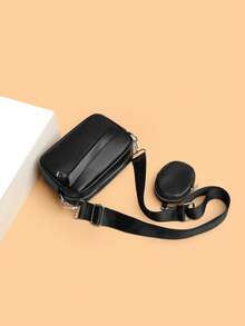 高档时尚男士斜挎包，纯色休闲单肩包，小零钱包，黑色，旅行度假礼物，男士度假礼物，冬季户外学生骑行包，露营单肩包，夏季返校单肩包 - 黑色 - 查看 9