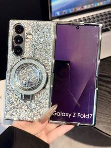 1pc Electroplated Rhinestone Glitter Liquid Quicksand Phone Case, Suitable For Samsung Galaxy Z Flip7, Galaxy Z Flip6, Galaxy Z Flip5, Compatible With Galaxy Z Flip7 FE, Galaxy Z Fold7, Z Fold6, Z Fold5, Z Fold4 - Multicolor - View 4