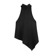 Women Y2k Satin Halter Neck Tops Open Back Silk Tank Top Asymmetrical Cami Going Out Tops Pink/Black/White Elegant Camisole Tops Summer Party Club Streetwear Rave Outfit Concert Outfit - 黑色 - 查看 10