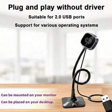 1080P 全高清网络摄像头，带可旋转鱼眼镜头，即插即用 USB 网络摄像头 - 自动对焦和自动曝光，色彩鲜艳，适用于 PC/笔记本电脑、流媒体、视频聊天、在线课程和录制，兼容 Zoom - 黑色 - 查看 7