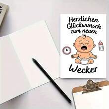 1pc Humorous Greeting Card With Envelope - "Crying Baby & Clock" Design, Clean White Scene, Perfect For New Parents, Ideal For Lighthearted Baby Shower Moments, Baby Greeting Card|Playful New Parent Theme Card|Paper Greeting Card - Multicolor - View 7