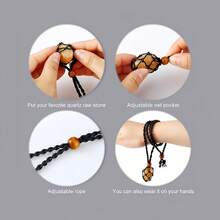 1件水晶石项链吊坠，天然石编织网袋吊坠，可调节手工网袋项链，配紫水晶原石