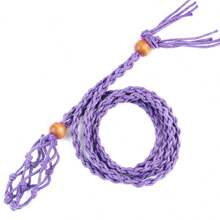 1件水晶石项链吊坠，天然石编织网袋吊坠，可调节手工网袋项链，配紫水晶原石