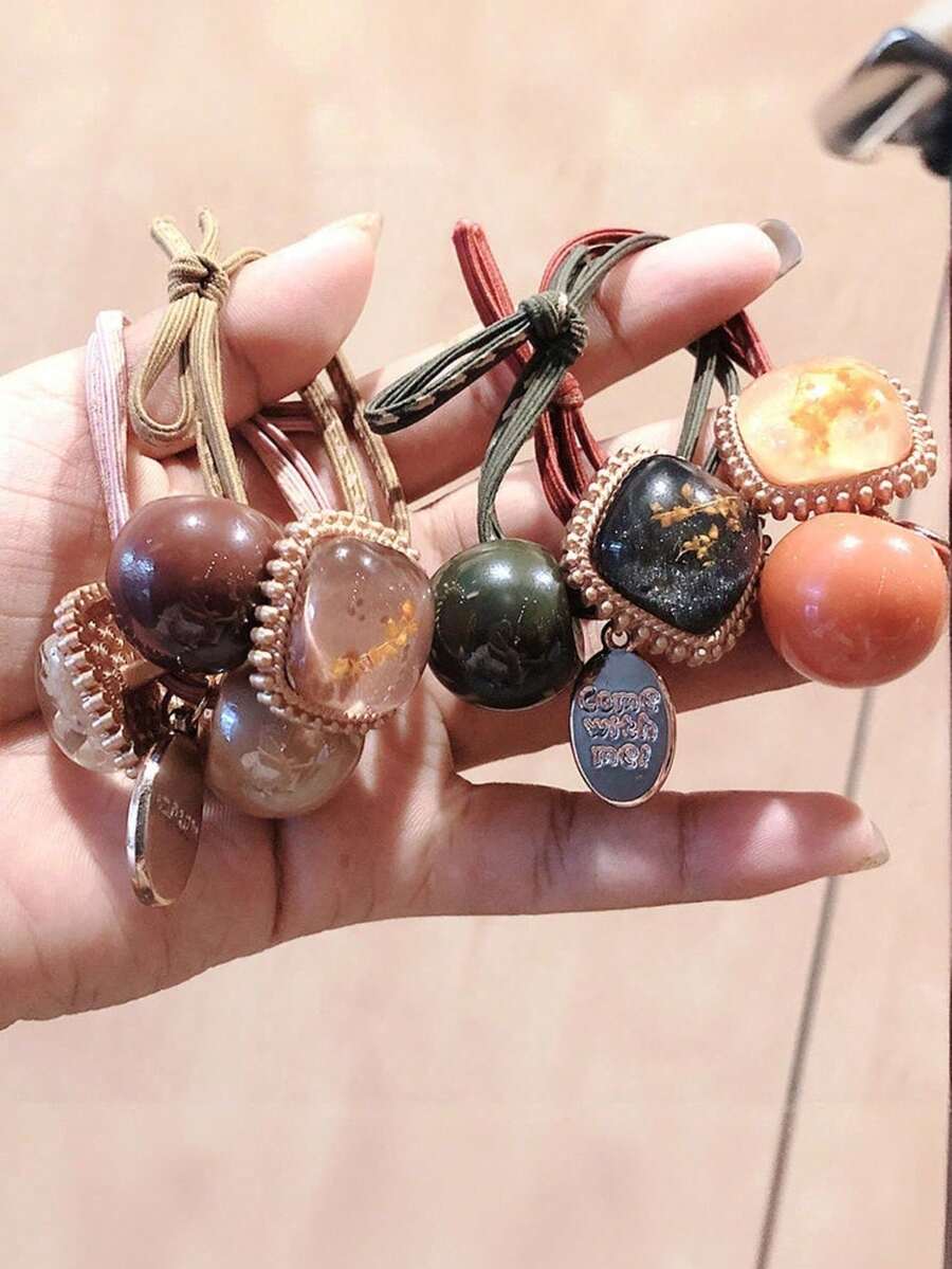 4pcs/Set Fashion Cute Faux Amber High Elasticity Hair Ties, Hair Accessories, Random Colors, Hair Bobbles, Hair Rope Hairbands, Suitable For Valentine's Day Outfit And Accessories