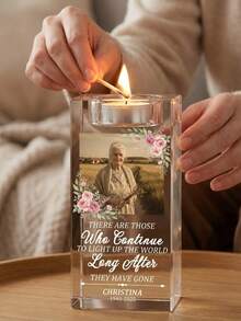 1pc Personalized Photo Crystal Candlestick, Customizable With Photos And Text. Your Own Photo Is Engraved On The Crystal Surface.
