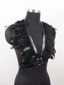 Eleganter schwarzer Federumhang für Damen im Gothic-Stil, Federumhang für Halloween, Karneval, Musikfestivals, Barpartys, dekorative Fotos - Verschiedenfarbig - Übersicht 6