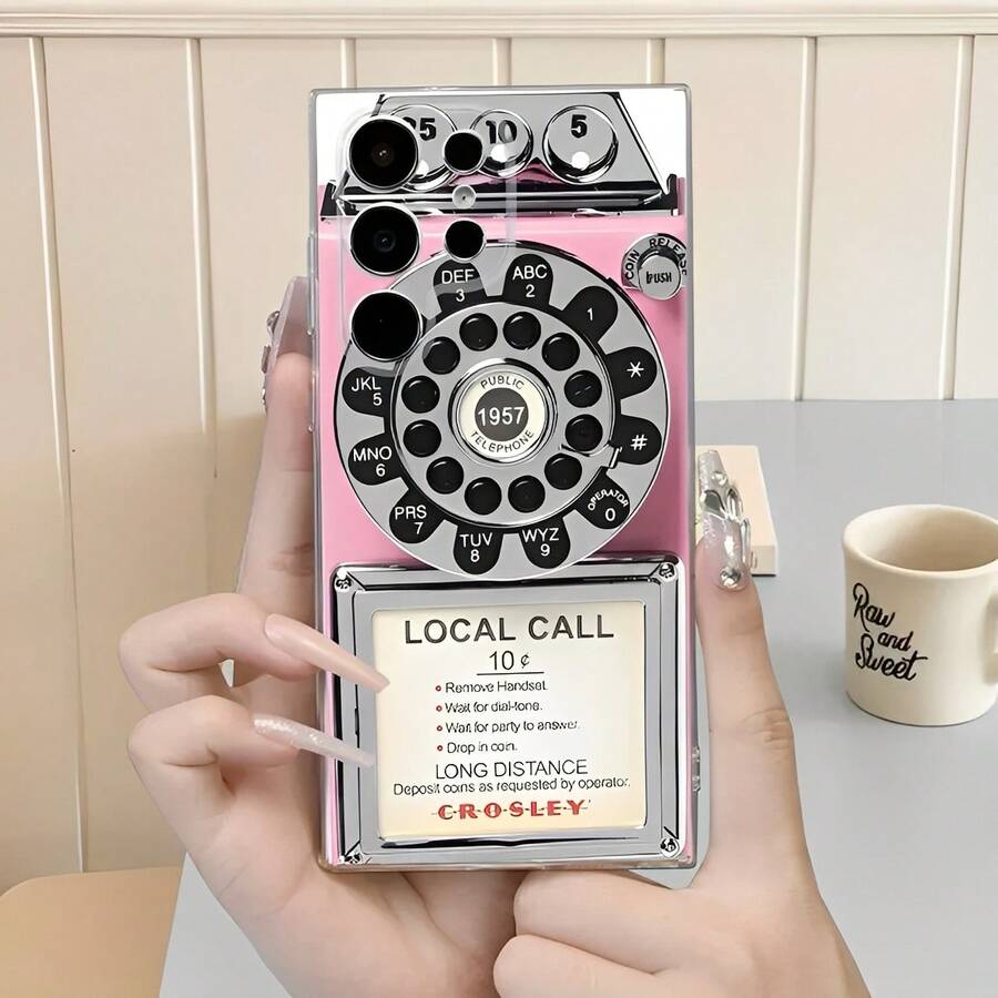 Retro Pink And Silver Dial Telephone Pattern Transparent Phone Case Suitable For Compatible With IPhone 17,16, 15, 14, 13, 12, 11, PRO MAX,Air,As Well As Galaxy S26/25/24/23/22/21 Ultra/FE/Plus,A82/73/72/71/70/55/54/53/52/51/35/34/33/25/24/22/16/15/14/13/12/06/05/04,Fashionable Phone Cases - 彩色 - 查看 1
