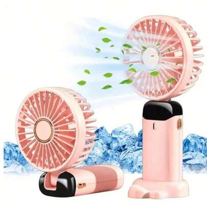1pc Handheld Electric Fan With Phone Holder & Lanyard, Portable Desktop Fan, USB Rechargeable Battery Powered, LED Display, 5 Wind Speed Settings, 90° Adjustable Angle, Powerful Cooling Airflow, Quiet Design, Suitable For Outdoor Travel, Indoor Office, Car Use, Foldable Cooling Fan, Great Gift For Mother's Day, Father's Day, Graduation, Birthday, Hawaiian Party