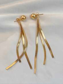 1 par de pendientes de flecos de acero inoxidable dorado, pendientes colgantes elegantes de lujo, pendientes largos adecuados para uso diario y fiestas - Dorado - Ver 4