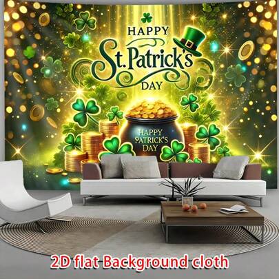 2D Flat - St. Patrick's Day Themed 2D Flat Banner, Designed With A Pot Of Gold And A Green Hat. This Decor Is Suitable For Wedding Celebrations, Birthday Parties, Family Events, And Coming-Of-Age Ceremonies.