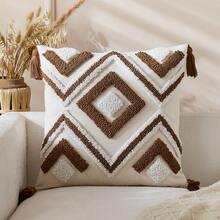 1pc 18x18 Inch Boho Style Tufted Throw Pillow Cover, Decorative Tassel Cushion Cover, Farmhouse Pillow Sham For Sofa, Bed, Living Room, Bedroom, Beige - Beige - View 10