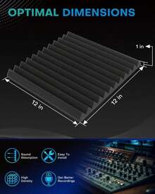 48 Pack Sound Proof Foam Panels For Walls With Self Adhesive, 12x12x1 Acoustic Foam Panels, High Density Acoustic Panels Sound Absorbing, Fire Resistant Studio Sound Proofing White - ColorL - 查看 2