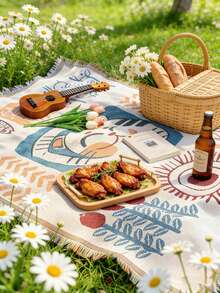 单件装病毒式艺术风格深蓝色星空图案户外野餐垫，花园露营流行耐磨涤纶面料，长方形垂坠流苏和精细锁边，易于打理的野餐毯，适合春季樱花森林野餐/朋友春季艺术聚会/家庭草坪茶话会/户外花园软装装饰 - 彩色 - 查看 4