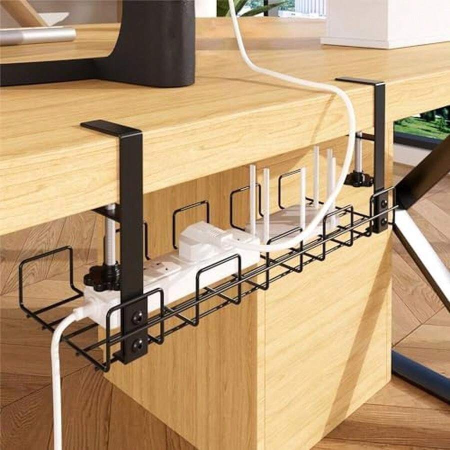 Bandeja de gestión de cables para debajo del computadora, Con clip de acabado de cable de pc, sin acabado de perforación, accesorios y organizadores de espacio de trabajo para oficina, hogar. - Negro 2 - Ver 1