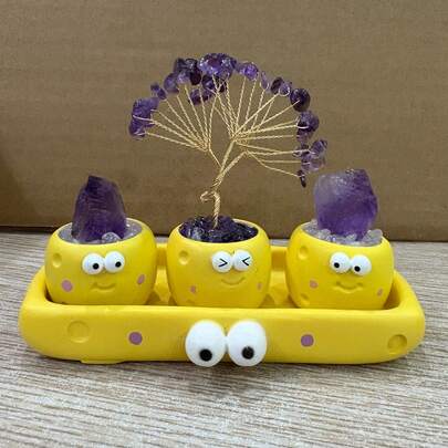 1pc Natural Amethyst Chip Stone Decor, Amethyst Money Tree, Amethyst Happiness Decor, Creative Home/Office Decoration Craft, Unique Elegant Gift