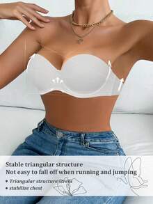 蜜桃女孩白色加厚文胸，性感舒适的钢圈文胸，肩带可拆卸 - 白色 - 查看 8