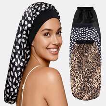 3件装女士多色长发睡眠帽，仿丝弹力头巾，美发护理头饰