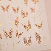 5D Embossed Gold Nail Stickers Decals Butterfly Nail Art Stickers Glitter Nail Stickers For Nail Art With Gold Line Design Se--Adhesive Manicure Decoration For Women Nails Supplies - Style18 - 查看 3