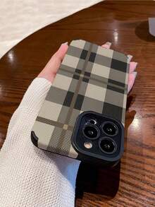 1件装撞色格纹皮革纹理防摔手机壳，兼容苹果及其他型号 - 彩色 - 查看 4