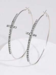 1對嵌有十字與鑽石的簡約耳環，為女士量身打造的個性化圓環耳環 - 十字耳扣 - 查看 11