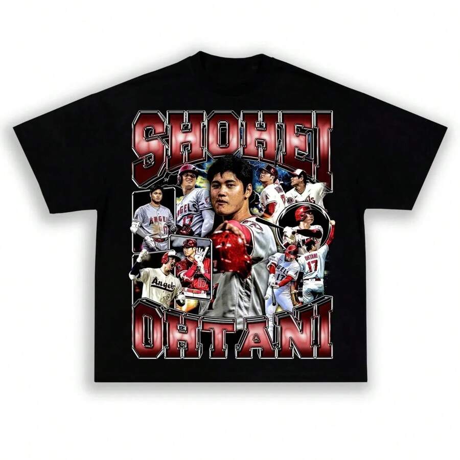 ShoheiS OhtaniS Graphics Printed Cotton Y2K T-Shirt Spring And Summer New Items Men's And Women's Fash - Đen 4 - Xem 1
