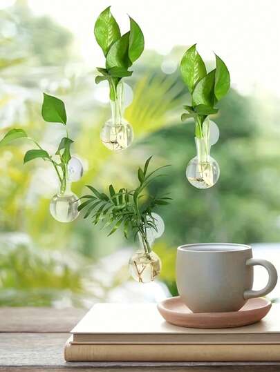 1/2/4 st mini vägghängande växtförökningsflaskor, moderna hängande vaser i husdjursmaterial, runda blomkrukor för heminredning, växttema, hydroponik, för inomhus- och utomhusbruk, växter ingår ej