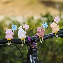 1pc Cute Windmill Bicycle Decor - Adorable Piglet With Blue Flower Bow, Durable White PVC Material, Wind-Powered, Suitable For Mountain Bikes, High-Quality Non-Electric Bicycle Accessory