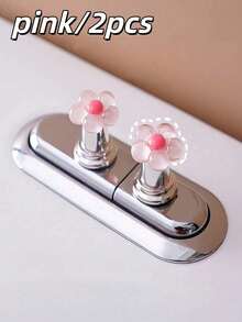 1pc/2pcs Floral Cartoon Toilet Flush Handle, Flower Shaped Toilet Flush Button, Toilet Tank Button, Flower Toilet Push Button, Toilet Flush Button Lever Tool, Creative Floral Drawer Cabinet Handle - Easy To Press, Fashionable Bathroom Accessory, Elegant Touch, Suitable For Long Nails Design