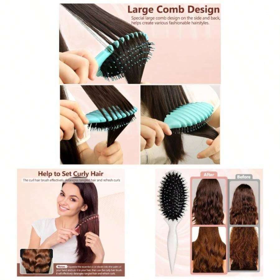 Curl Defining Brush, 2025 Boar Bristle Styling Curly Hair Brushes Combing Shaping Men's And Women's Curls To Reduce PullingPink - Hồng - Xem 1