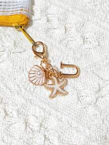 1pc Bohemian Style Gold Letter Keychain With Shell And Starfish Decoration, A-Z Letter Options, Suitable For Holiday And Beach Themes - Multicolor - View 31