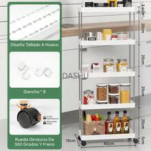 Carrito Organizador de 5 Niveles con Ruedas y 8 Ganchos, Almacenamiento Multifuncional, Estable y Duradero, Diseño de Malla Hueca, Blanco - por defecto - Ver 5