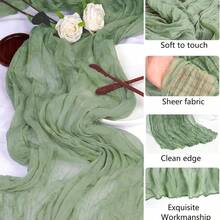 15pcs Sage Green Cheesecloth Table Runner 15 Pack 35" X 120" Boho Gauze Pleated Solid Color Semi-Sheer Lightweight Washable | Christmas Thanksgiving New Year Rustic Wedding Arch Bridal Baby Shower Banquets Reception Center Farmhouse Birthday Anniversary Party Dining Room Dresser Table Centerpiece Home Decor Supplies Sage Green Cheesecloth Table Runner - Green - View 6