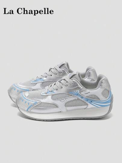 1双 La Chapelle 女士厚底系带软底休闲鞋，夏季低帮户外平底鞋，圆头低跟防滑纯色优雅软底徒步鞋，适合学生毕业照穿着，女士低帮皮质运动鞋