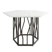 Modern Hexagonal Marble Coffee Table With Black Metal Branch-Shaped Base, Featuring A Clean Design, Ideal For The Dining Room And Living Room. - 黑與白 - 查看 11