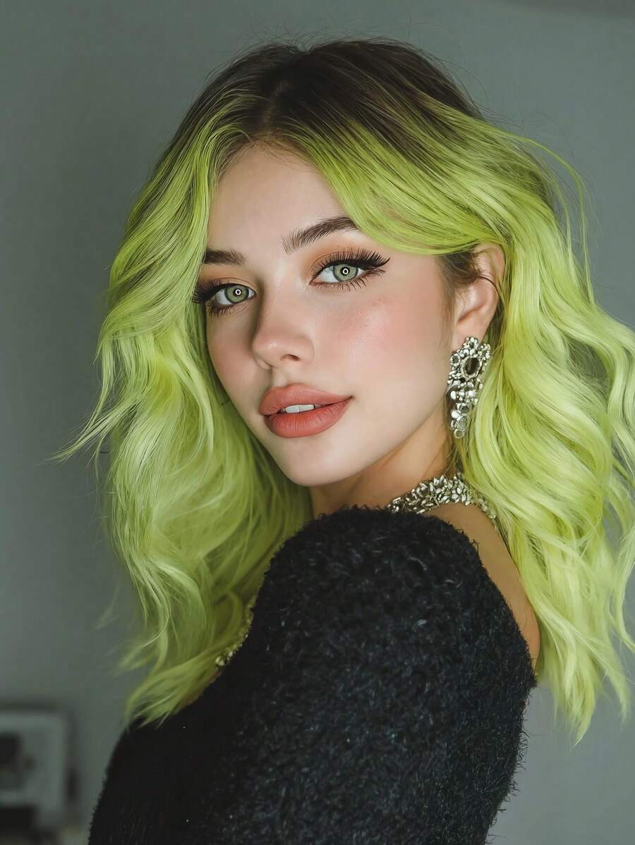 20 Inch Elegant Sexy Curly Wig, Tangle-Free Fiber, 150% Density, Rose Net Cap, Full Head Synthetic Wig, Suitable For All - Green - View 1