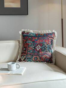 1 件波西米亚风红色几何徽章图案抱枕套，适用于客厅沙发、卧室、阳台、窗户、花园、户外、汽车、家居装饰、餐桌装饰、节日、派对等场合。 - 彩色 - 查看 5