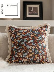 1 pieza Funda de cojín decorativa con estampado floral jacquard rosa, estilo vintage de granja, para decorar la sala de estar, el sofá, el dormitorio, el jardín, el exterior, el automóvil, adecuada para la decoración de otoño e invierno, la mesa de comedor, las fiestas y días festivos