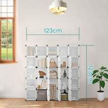 16-Cube Storage Unit, Shoe Rack, Stackable Cubes, Plastic Closet Cabinet, Wardrobe, With Doors, For Bedroom, Office, Easy To Assemble - 白色 - 查看 8